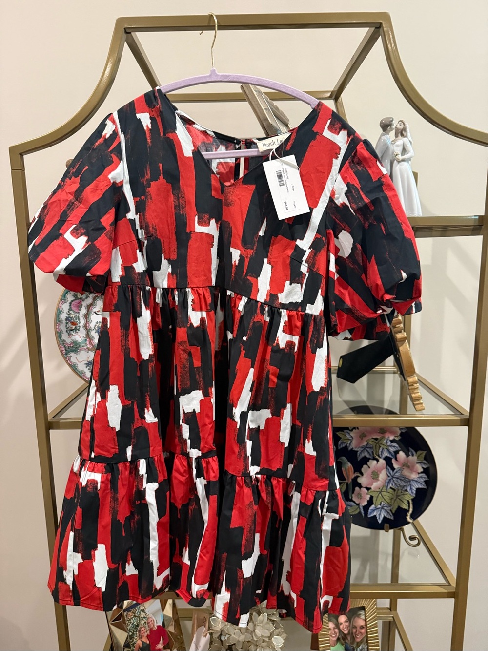 Printed Red, Black & White Tiered Dress